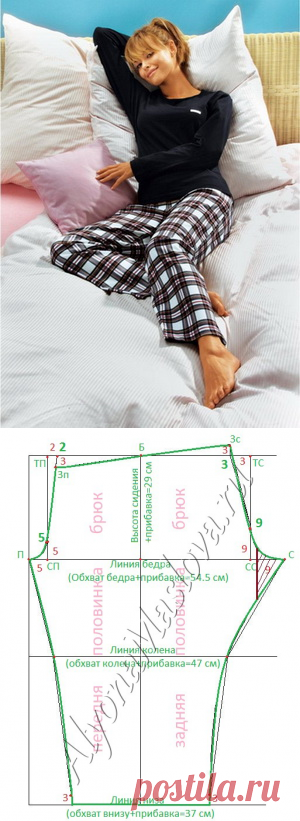 Выкройка и пошив пижамных брюк