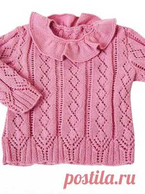 Ажурный пуловер с воротником из рюша для девочки - Вязание для детей - Семейный портал 