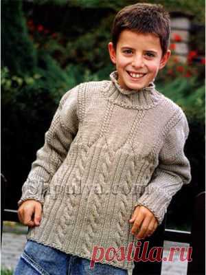 Пуловер для мальчика с узором из кос, вязаный спицами — Шпуля - сайт о вязании