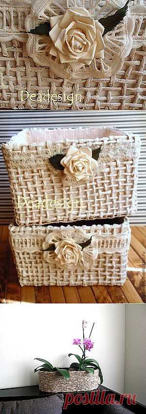 плетеные корзинки из бумажного шпагата