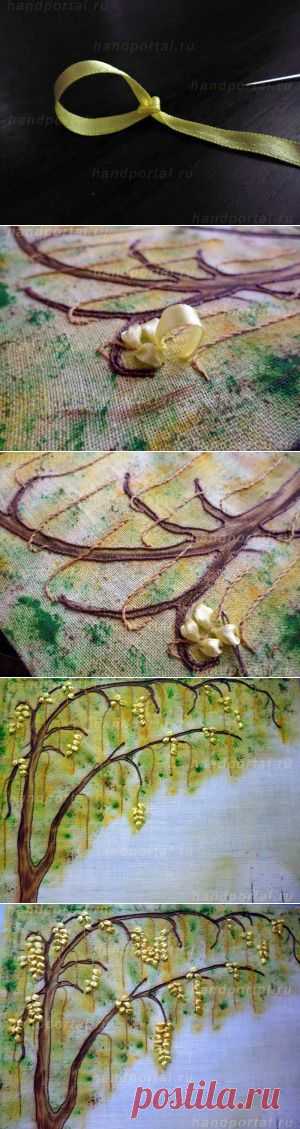 Вышивка лентами картины «Золотой дождь» (часть 2) | Все, что сделано своими руками