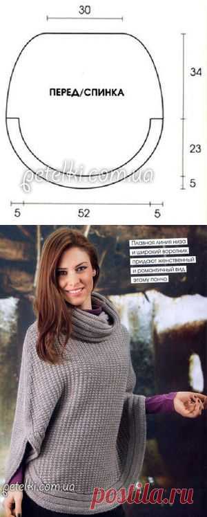 Пончо спицами с воротником хомут. Описание, выкройка