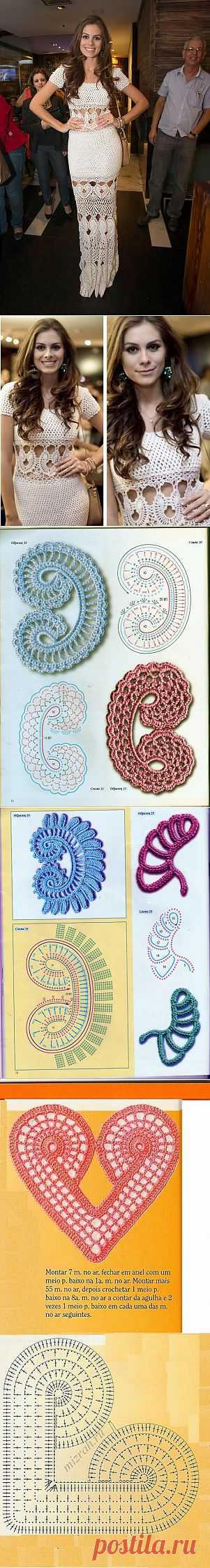 Длинное платье крючком от мисс Бразилия. Узоры+выкройка.