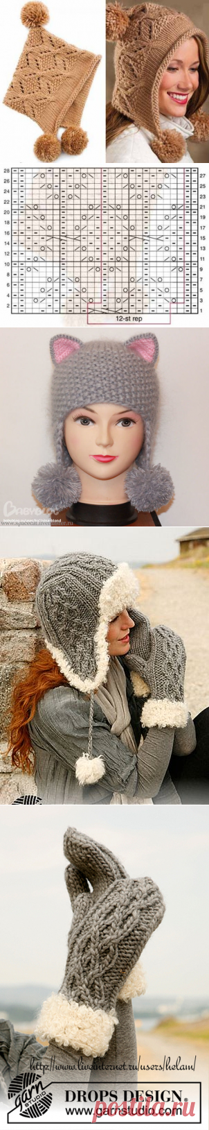 Зимние теплые шапочки для девочек и мам, связанные спицами — Рукоделие