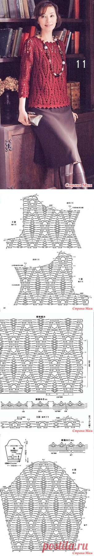 Элегантный пуловер крючком. - ВЯЗАНАЯ МОДА+ ДЛЯ НЕМОДЕЛЬНЫХ ДАМ - Страна Мам