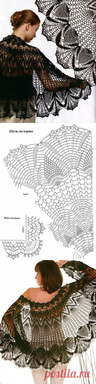Роскошная шаль-накидка / Вязание крючком / Женская одежда крючком. Схемы.