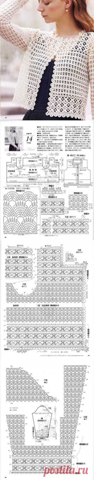 "Крестики-нолики" - кофточка крючком из японского журнала.