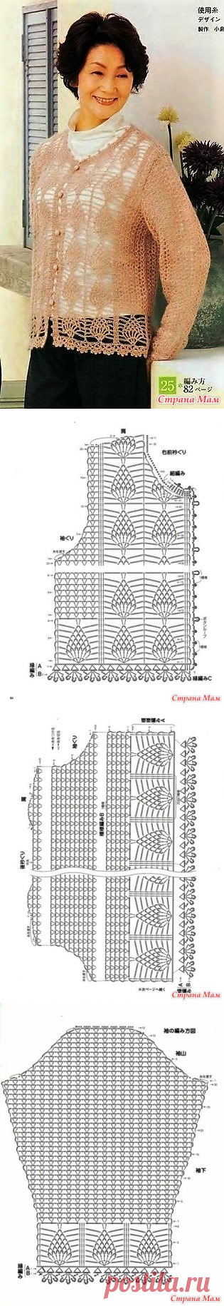 Ажурный жакет с узором ананас на полочках и рукавах. Крючок. - ВЯЗАНАЯ МОДА+ ДЛЯ НЕМОДЕЛЬНЫХ ДАМ - Страна Мам