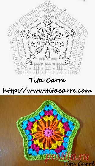 'Tita Carre' Tita Carré - Agulha e Tricot : Pentagrama Floral e colorido em Crochet