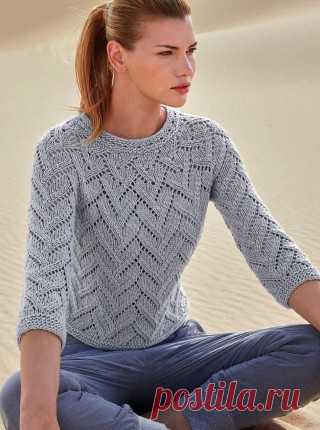 Схемы узоров - Светло-серый пуловер ажурным узором