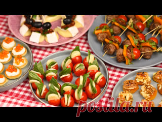 Пять шикарных закусок на Праздничный стол!!! ОладьиЯйцо СО штКефир 120 гМука 100 гСоль 3 гСахар 6 гСода 3 гМясные шарикиГовяжий фарш 300 гЯйцо 1 штПанировочные сухари 30 гМолоко 30 гСоль 4 гПерец чёрный1Помидорки черриМаринованный огурецБеконЛистья салатаСыр чедерМясные шарики2МаслиныВяленые томатыСвежий базиликСыр бри3Помидорки...
