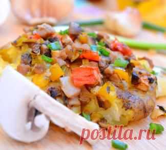Картофель по-деревенски с грибами и овощами, второе блюдо. Пошаговый рецепт с фото