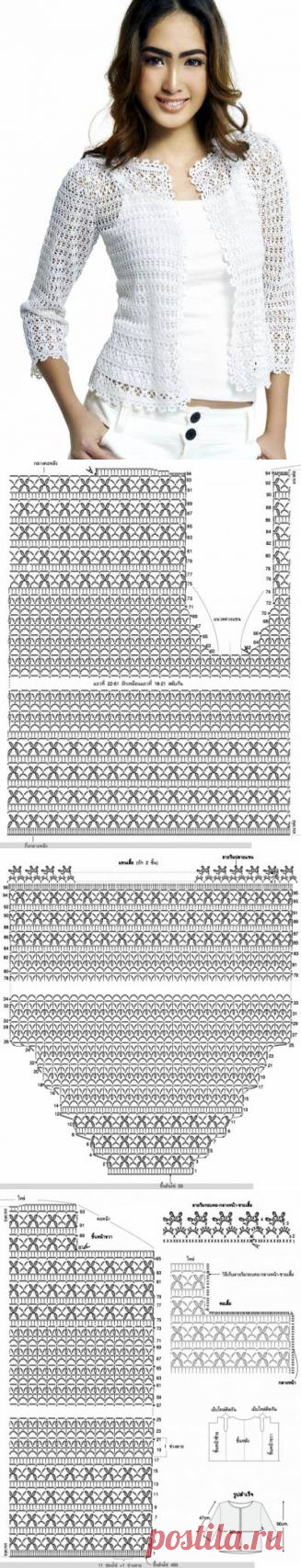 Белый ажурный летний жакетик - 4 Лёгкие кофточки - Женская одежда - Каталог альбомов - SANA петелька