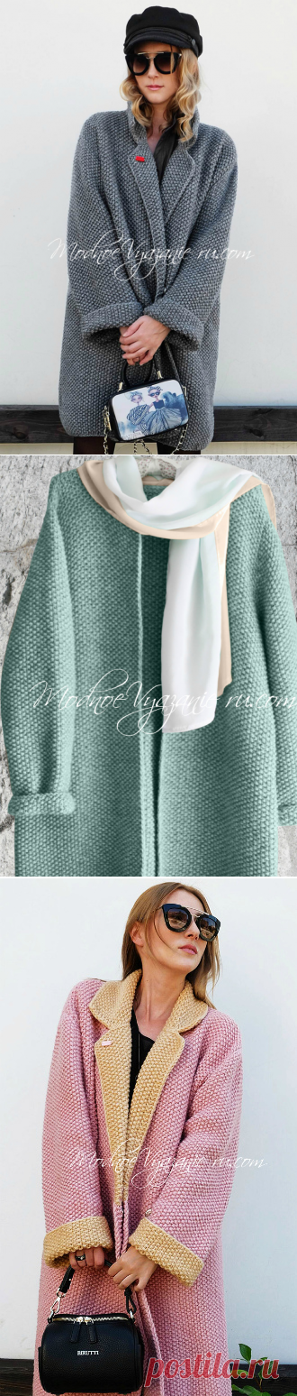 Пальто оверсайз связанное спицами - Модное вязание