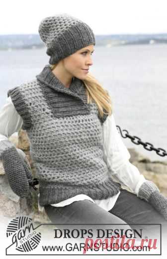 DROPS 104-30 - Free crochet patterns by DROPS Design Crochet DROPS waist coat, hat and mittens with rib in ”Eskimo