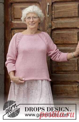 Peonia / DROPS 188-34 - Free knitting patterns by DROPS Design Knitted jumper with lace pattern, raglan and A-shape, worked in the round, top down. Sizes S - XXXL. The piece is worked in DROPS Muskat or Sky.