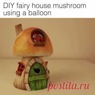 DIY fairy house mushroom using a balloon