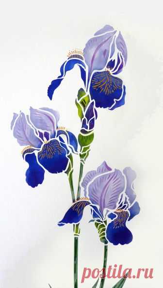 Beautiful Iris flower stencil. 2 sheet designer stencil Iris Stencil 1 is a beautiful and elegant Iris Stencil based on Henny's detailed Bearded Iris drawings. This beautiful flower stencil is ideal for modern floral and botanical home decorating. Great for panels, furniture, soft furnishings and more. Easy to use stencil in two layers with shapely petals and detailed stamens and flower vein markings. See size specifications below.