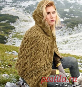 Накидка с капюшоном спицами - запись пользователя Лисик (Светлана) в сообществе Вязание спицами в категории Вязание для женщин спицами. Схемы вязания спицами Вам потребуется: 900 грамм горчичного цвета пряжи, состоящей из 70%   овечьей шерсти; 30% шерсти альпака; длиной нити 50 метров в 50 граммах;   круговые спицы № 8; 2 желтые пуговицы.   Размер накидки: 36-40.