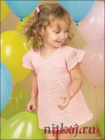 Розовое платье для девочки крючком » Ниткой - вязаные вещи для вашего дома, вязание крючком, вязание спицами, схемы вязания