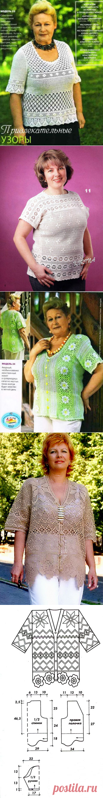 Летние блузы для полных женщин крючком филейной техникой – 4 схемы узоров с описанием