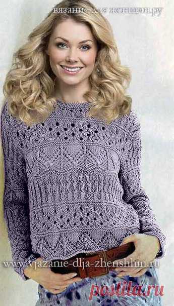 Ажурный пуловер с полосами из зигзагов (Вязание спицами) | Журнал Вдохновение Рукодельницы