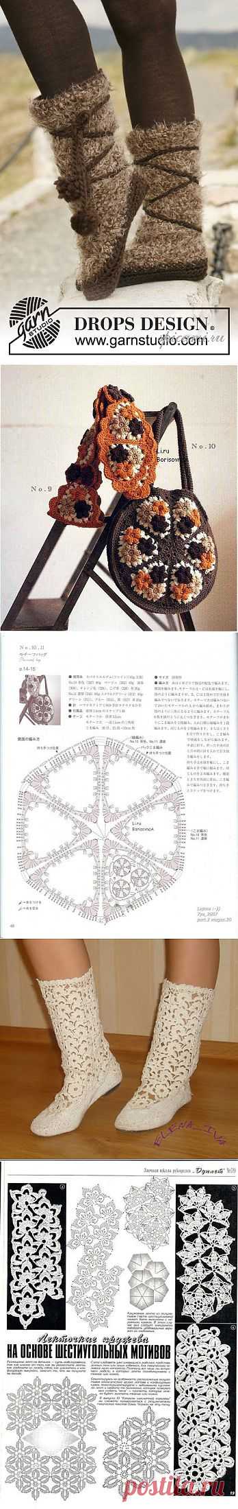 2 часть. Схемы для вязания красивой обувки. Сапоги и сумка с шарфиком..