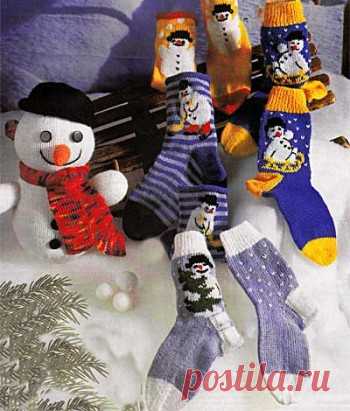 Носки к новому году | Вяжем шапки, шарфы, носки Необычные носки со снеговиками, снежинками и новогодними елками весьма кстати подойдут в впреддвери нового года