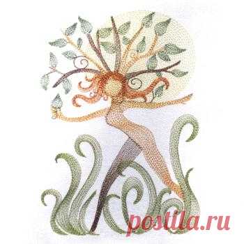 nature tree leaves nymph fantasy Spring Summer Fall embroidery design