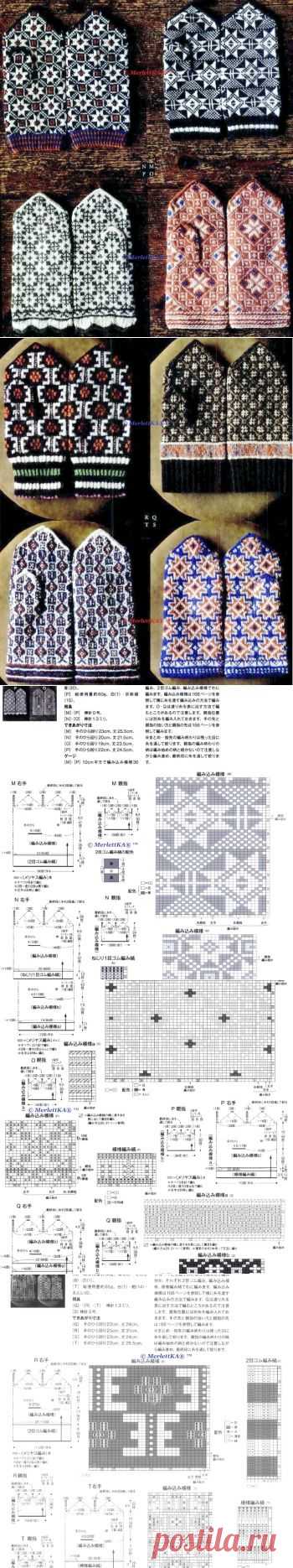 Вязание спицами - винтажные варежки с латышским жаккардом ...из японского журнала