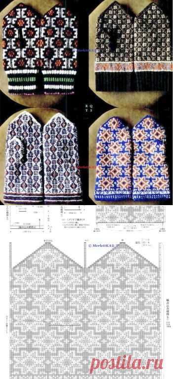 Вязание спицами - винтажные варежки с латышским жаккардом ...из японского журнала