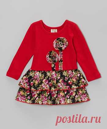 Pretty Me Black & Red Flower Dress - Toddler & Girls | zulily