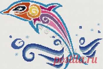 Rainbow dolphin cross stitch kit, pattern | Yiotas XStitch