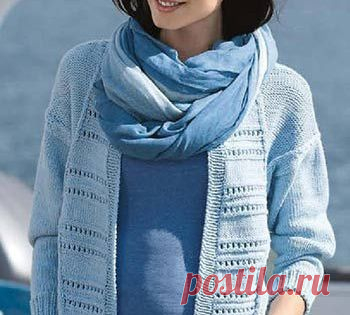 Knitting - ideas, patterns, diagrams Голубой пуловер с ажурными полосами