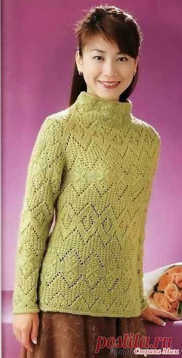 Изящный свитер с красивым ажурным узором. Спицы. Womens Hebdknit 1939