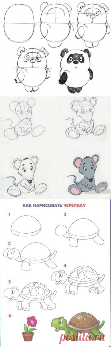 Уроки рисования: как нарисовать: винни-пуха, жирафа, черепаху,мишку тедди, мышку, кота - Поделки с детьми | Деткиподелки