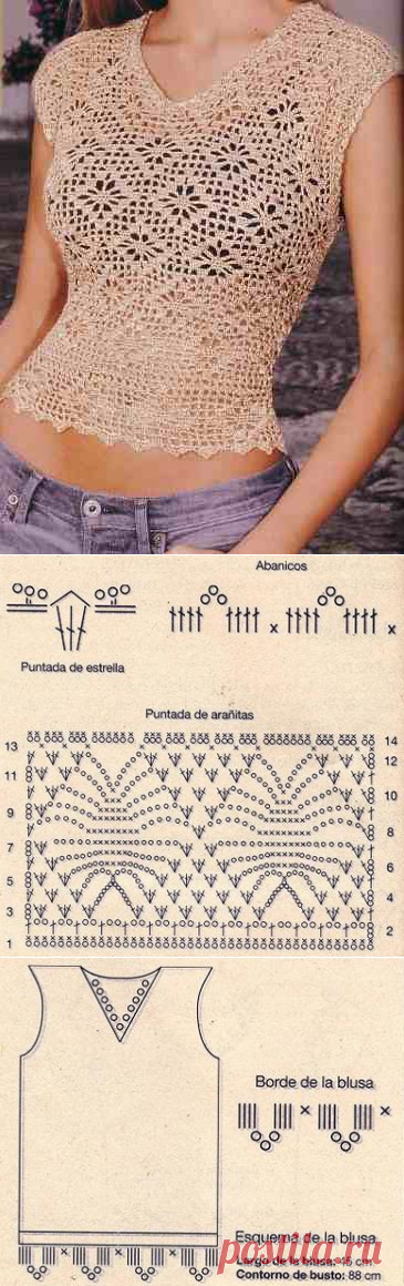 Летний топ узором паучки. Схема женского топа крючком | Я Хозяйка