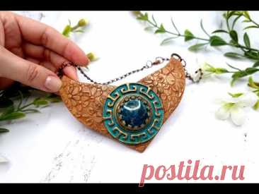 How to Create Bib Necklace in Greek Stile with Polymer Clay and Stamps! DiY for Beginners!