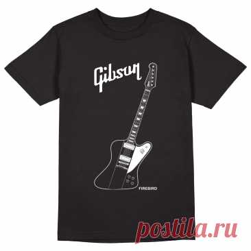 Мужская футболка «Gibson Firebird. Гитара. Guitar. Гибсон. Rock.» цвет черный - дизайнер принта Kaplio