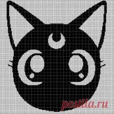 Схема вышивки крестом силуэт кота Сейлор Мун в формате pdf