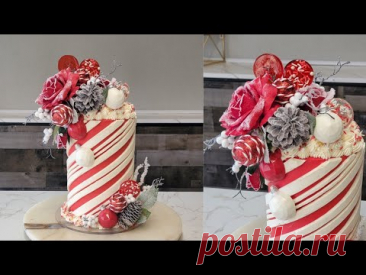 Textured Buttercream Stripped Candy Cane Cake | NO PIPING!! | Cake Decorating Tutorial