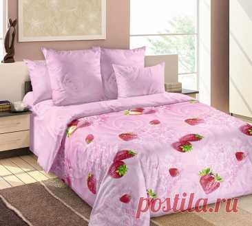 Постельное белье поплин "Клубничный мусс" розовый – купить за 2390 руб. в интернет магазине Текстиль Всем