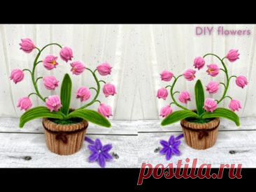 DIY / How to make beautiful Linh Lan flower pots / Cách làm chậu hoa Linh Lan Hồng từ kẽm nhung