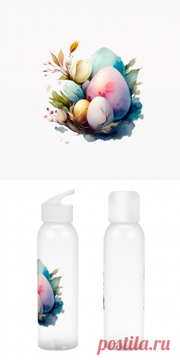 Бутылка для воды «Пасхальные яйца, акварельная абстракция» цвет белый - дизайнер принта Anstey