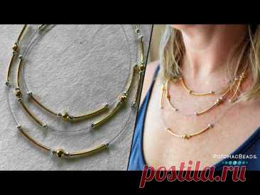 Silver and Gold Floating Wire Necklace - DIY Jewelry Making Tutorial by PotomacBeads