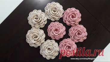 Объемные розы из тонкого хлопка вязаные крючком. Вязаный декор.Volume rose crochet flowers.