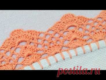 bico de crochê fácil para pano de prato e toalhas #crochê #panodeprato #barrado #barradinho