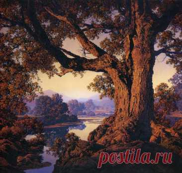 Художник Максфилд Пэрриш (Maxfield Parrish, 1870-1966).
«Осень на берегу реки», 1938 г.