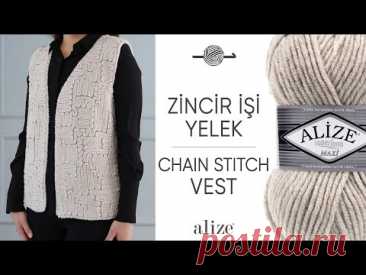 Alize Superlana Maxi Zincir İşi Yelek • Chain Stitch Vest • Жилет с воздушными петлями