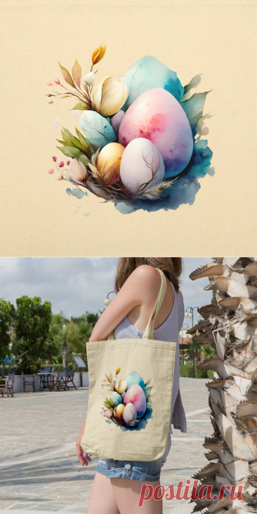 Сумка «Пасхальные яйца, акварельная абстракция» цвет белый - дизайнер принта Anstey